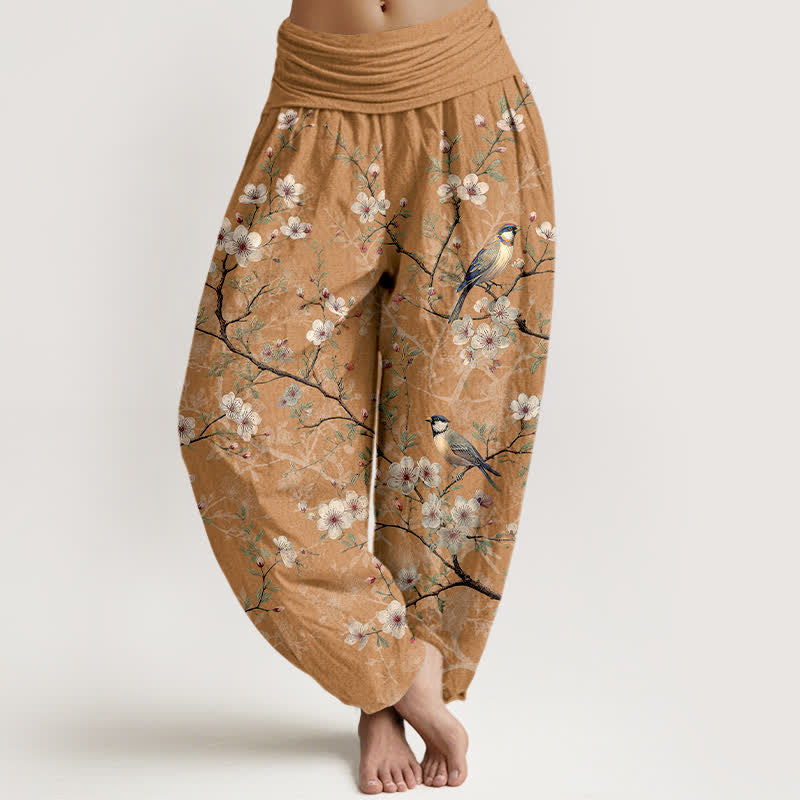 Buddha Stones Cotton Bird Blossom Branch Pattern Women's Elastic Waist Harem Pants - Tan - US16，UK/AU20，EU48 (3XL) - image 5