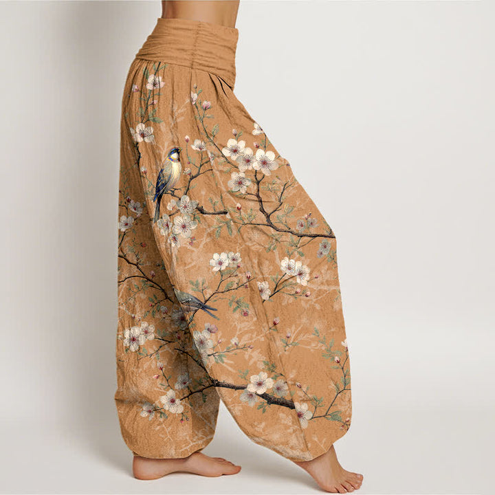 Buddha Stones Cotton Bird Blossom Branch Pattern Women's Elastic Waist Harem Pants - image 7