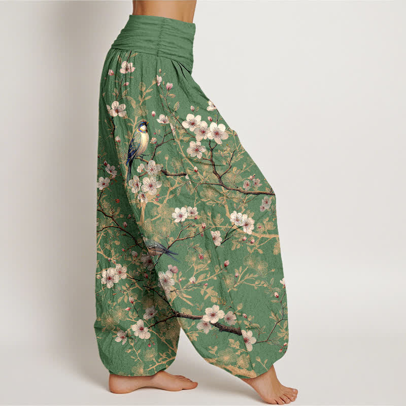 Buddha Stones Cotton Bird Blossom Branch Pattern Women's Elastic Waist Harem Pants - image 10