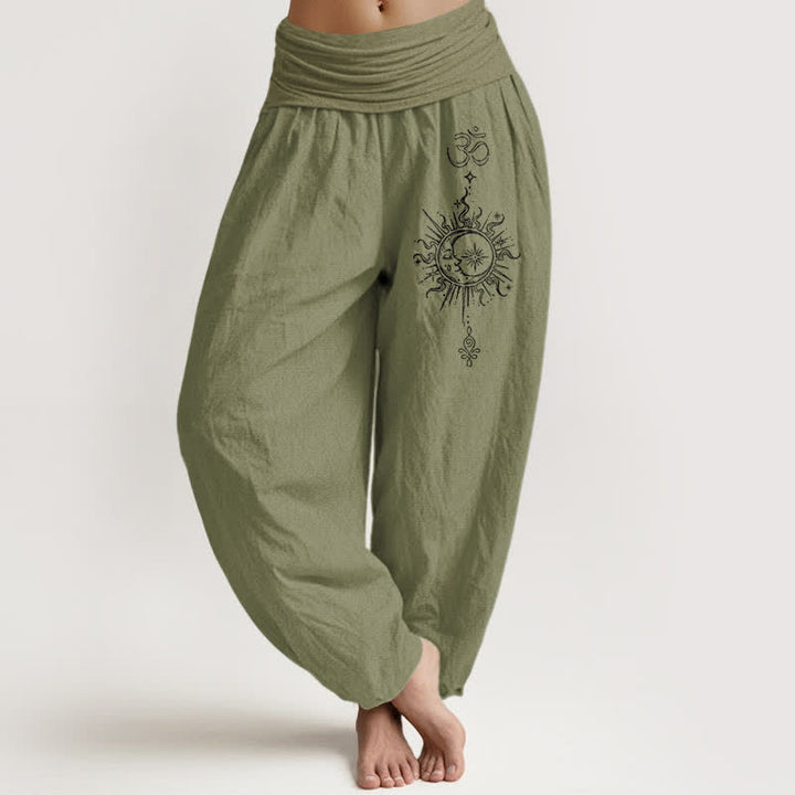 Buddha Stones Pure Cotton White Mandala Om Sun Pattern Women's Elastic Waist Harem Pants - OliveDrab - US16，UK/AU20，EU48 (3XL) - image 11