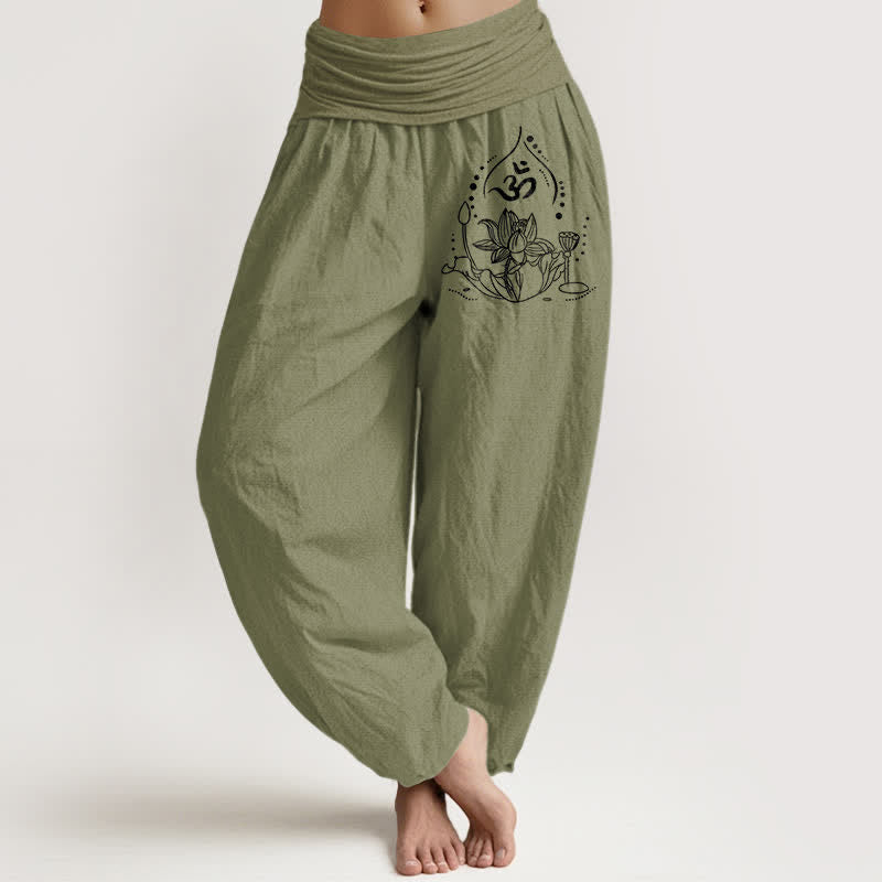 Buddha Stones Pure Cotton Zen Mandala Pattern Women's Elastic Waist Harem Pants - OliveDrab - US16，UK/AU20，EU48 (3XL) - image 11