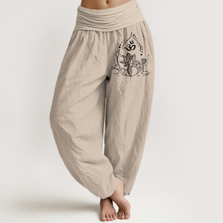 Buddha Stones Pure Cotton Zen Mandala Pattern Women's Elastic Waist Harem Pants - Tan - US16，UK/AU20，EU48 (3XL) - image 14