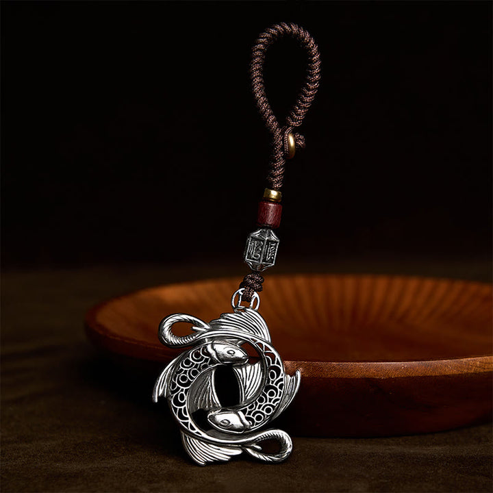 Buddha Stones Copper Vintage Double Koi Fish Determination Charm Keychains - Double Koi Fish - image 0