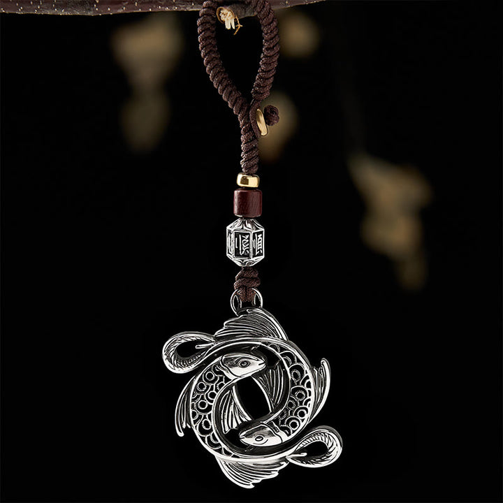 Buddha Stones Copper Vintage Double Koi Fish Determination Charm Keychains - image 1