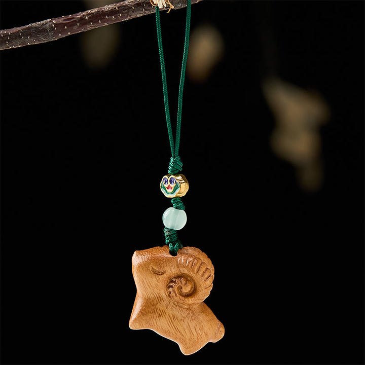 Buddha Stones Hand Carved Sandalwood Goat Positive Keychains - image 9