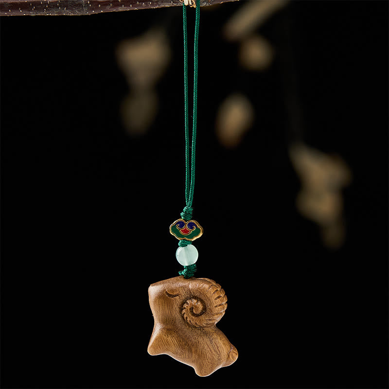 Buddha Stones Hand Carved Sandalwood Goat Positive Keychains - image 2