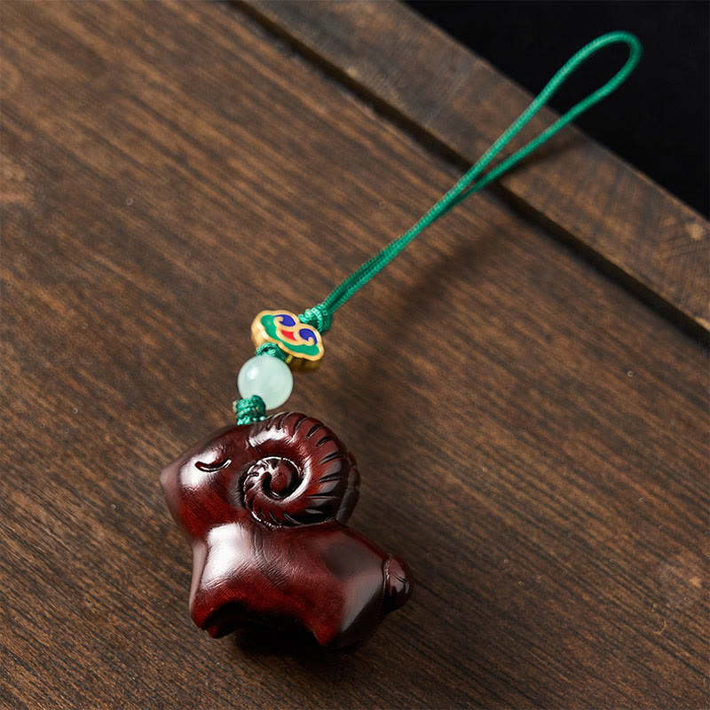 Buddha Stones Hand Carved Sandalwood Goat Positive Keychains - image 17