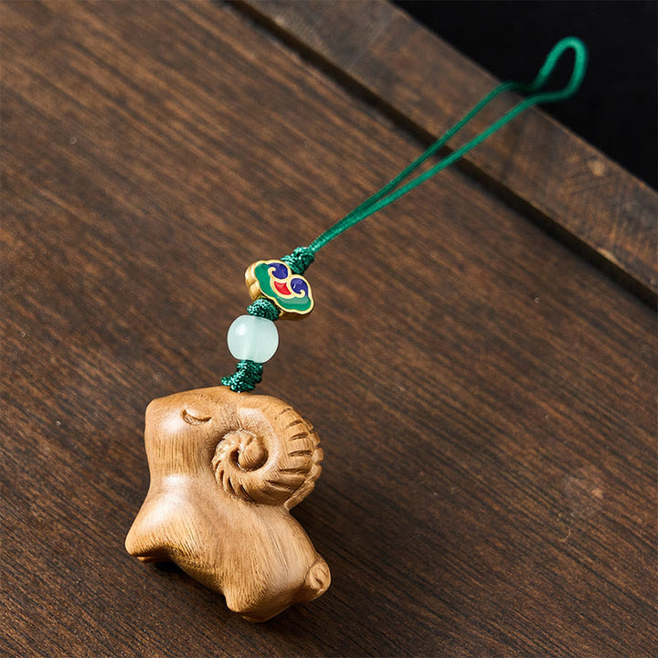 Buddha Stones Hand Carved Sandalwood Goat Positive Keychains - image 10
