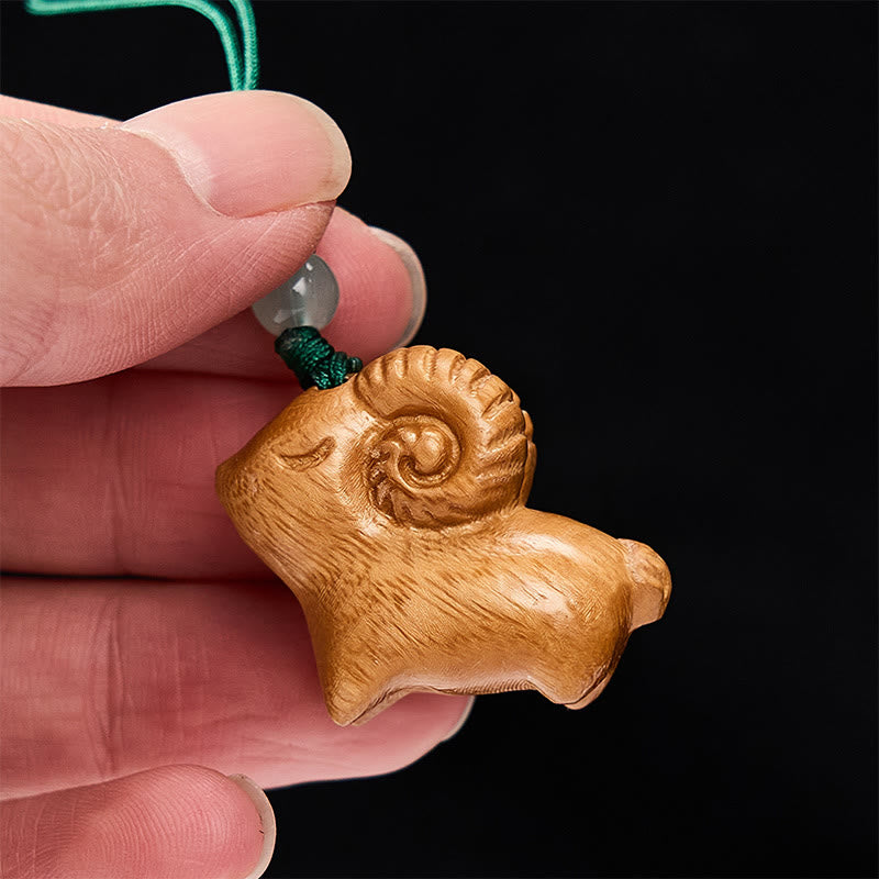 Buddha Stones Hand Carved Sandalwood Goat Positive Keychains - image 12