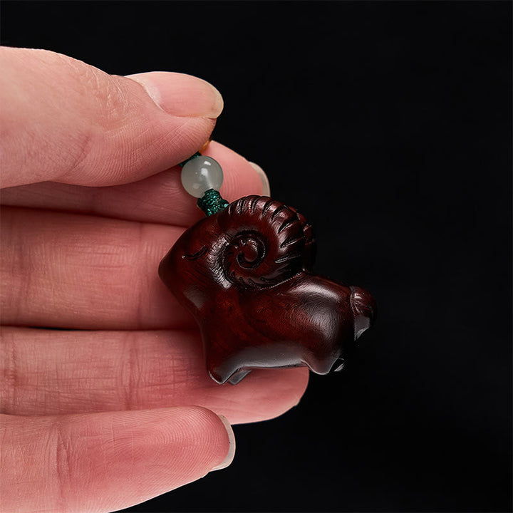 Buddha Stones Hand Carved Sandalwood Goat Positive Keychains - image 19