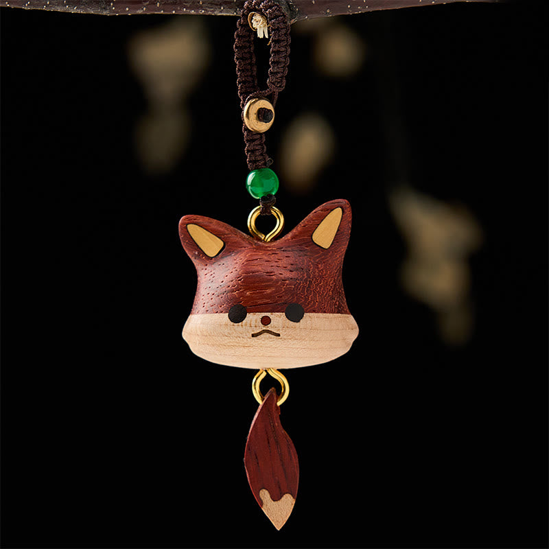 Buddha Stones Hand Carved Natural Wood Fox Balance Keychains - image 1