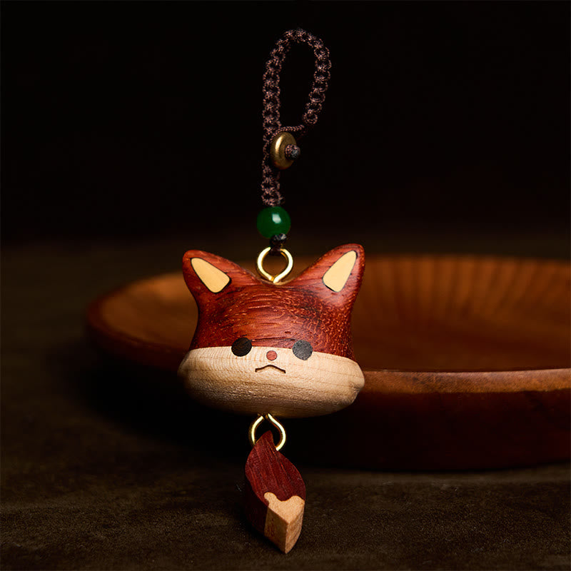 Buddha Stones Hand Carved Natural Wood Fox Balance Keychains - image 3
