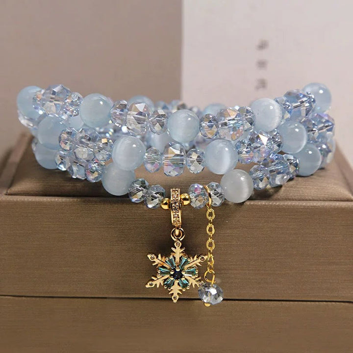 Buddha Stones Triple Wrap Blue Cat's Eye Snowflake Clarity Charm Blessing Bracelet - image 1