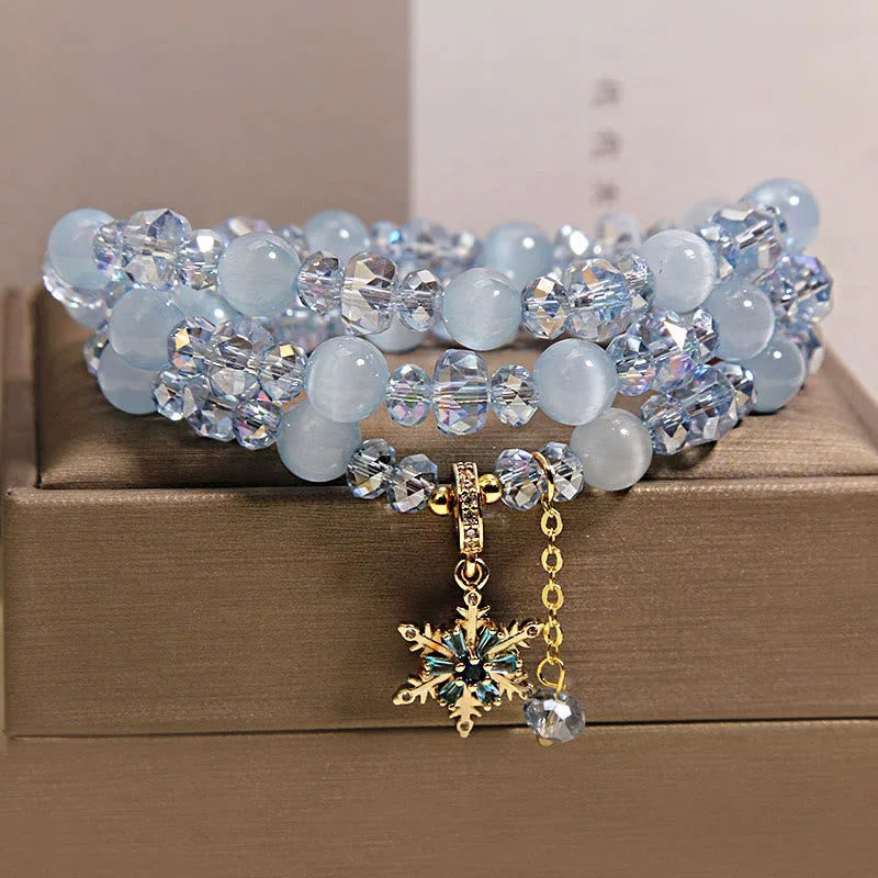 Buddha Stones Triple Wrap Blue Cat's Eye Snowflake Clarity Charm Blessing Bracelet - Blue Cat's Eye(Intuition ♥ Clarity) - image 0