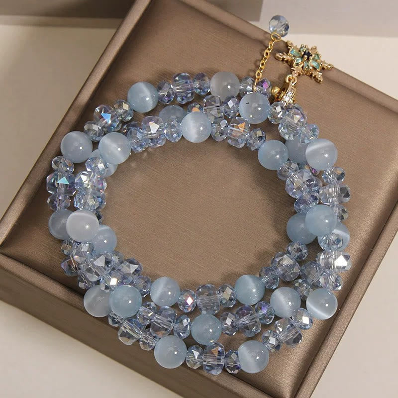 Buddha Stones Triple Wrap Blue Cat's Eye Snowflake Clarity Charm Blessing Bracelet - image 8