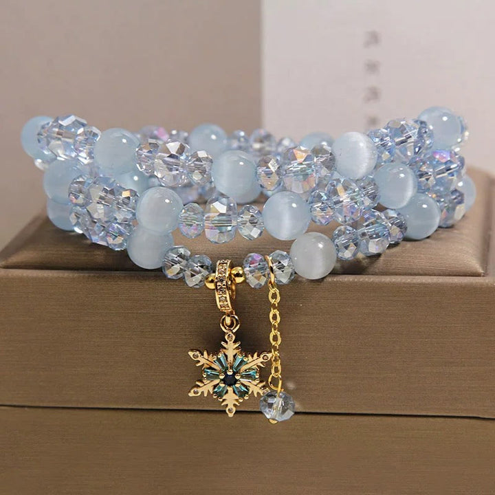 Buddha Stones Triple Wrap Blue Cat's Eye Snowflake Clarity Charm Blessing Bracelet - image 2