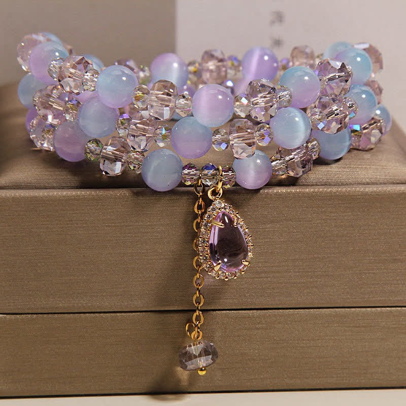 Buddha Stones Blue Gradient Cat's Eye Crystal Gourd Layered Support Bracelet - image 2