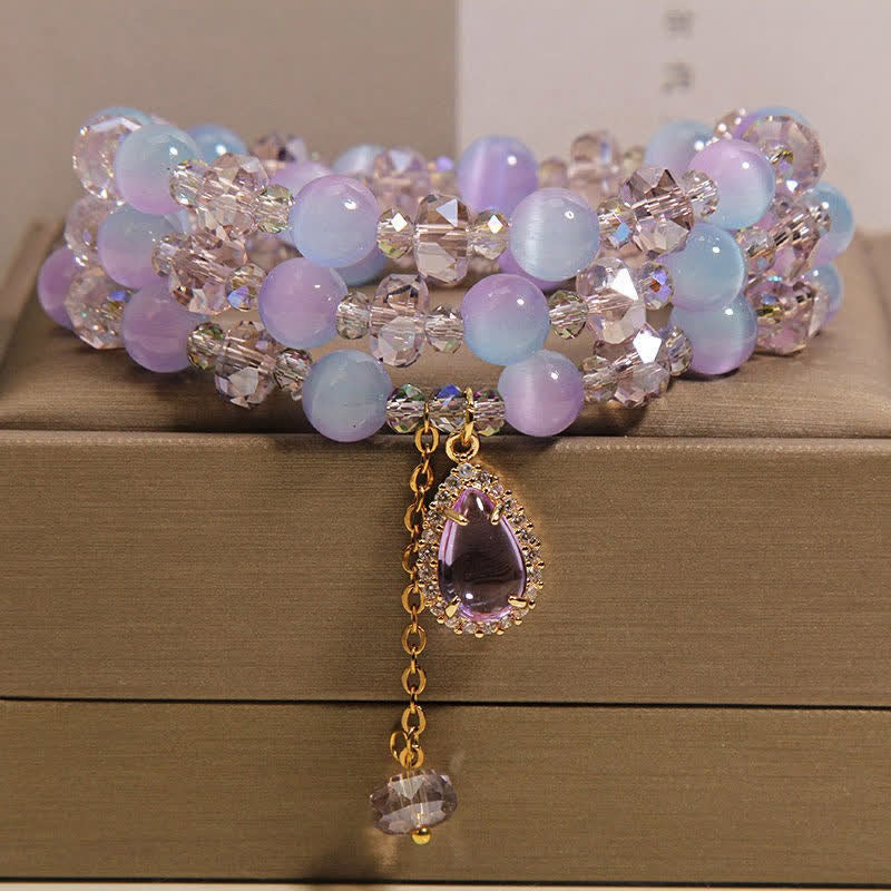 Buddha Stones Blue Gradient Cat's Eye Crystal Gourd Layered Support Bracelet - Chrysoberyl(Intuition ♥ Protection) - image 0
