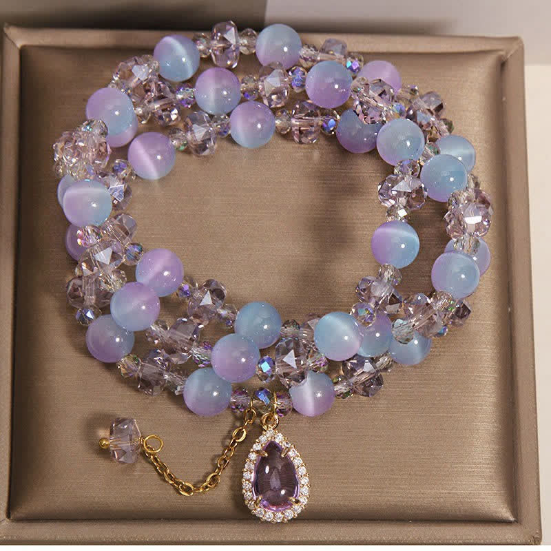Buddha Stones Blue Gradient Cat's Eye Crystal Gourd Layered Support Bracelet - image 4
