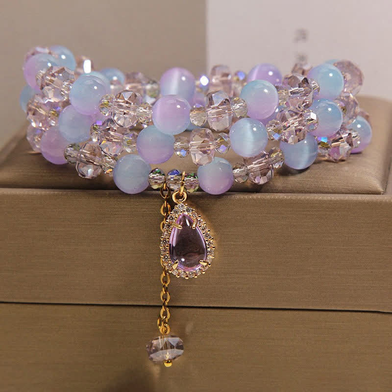 Buddha Stones Blue Gradient Cat's Eye Crystal Gourd Layered Support Bracelet - image 1