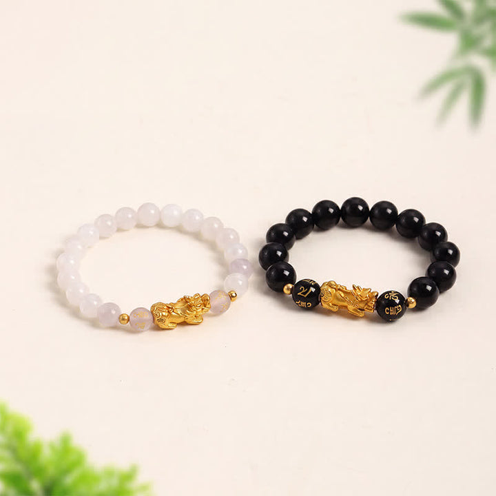 Buddha Stones Black Obsidian Chalcedony Pi Xiu Om Mani Padme Hum Purification Bracelet - image 11