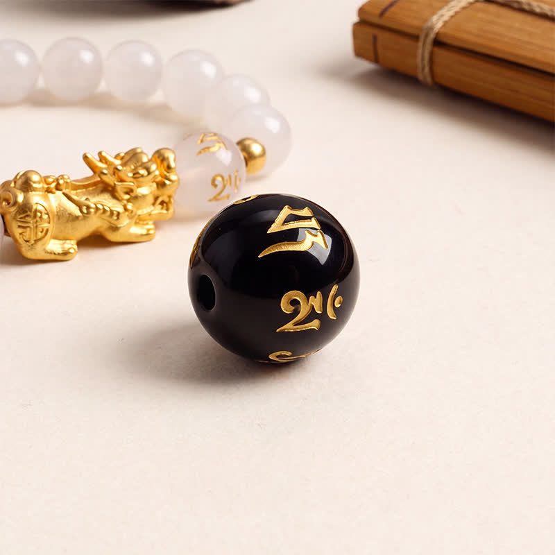 Buddha Stones Black Obsidian Chalcedony Pi Xiu Om Mani Padme Hum Purification Bracelet - image 16
