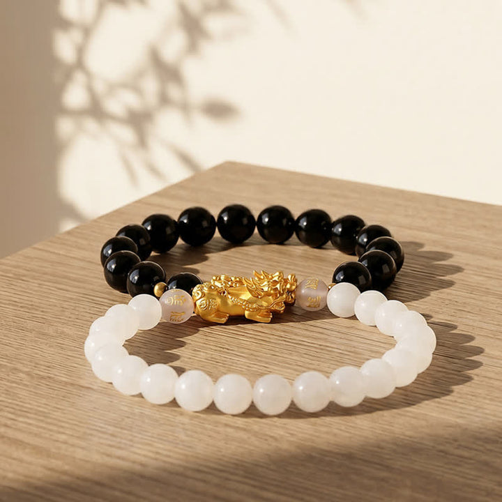 Buddha Stones Black Obsidian Chalcedony Pi Xiu Om Mani Padme Hum Purification Bracelet - image 13