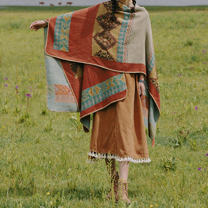 Buddha Stones Tibetan Shawl Diamond Pattern Winter Warm Cloak Scarf - image 1
