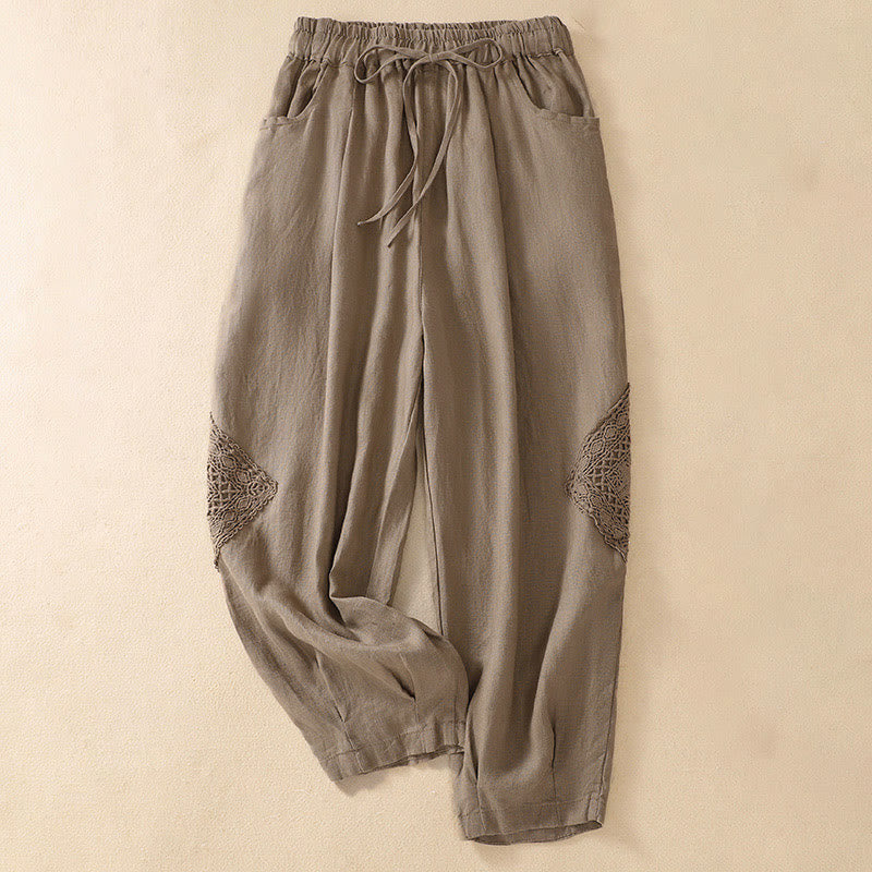 Buddha Stones Summer Women's Drawstring Harem Pants With Pockets - Tan - US8-10，UK/AU12-14，EU40-42 (2XL) - image 0
