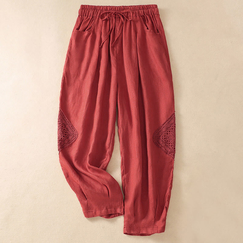 Buddha Stones Summer Women's Drawstring Harem Pants With Pockets - Tomato - US8-10，UK/AU12-14，EU40-42 (2XL) - image 17