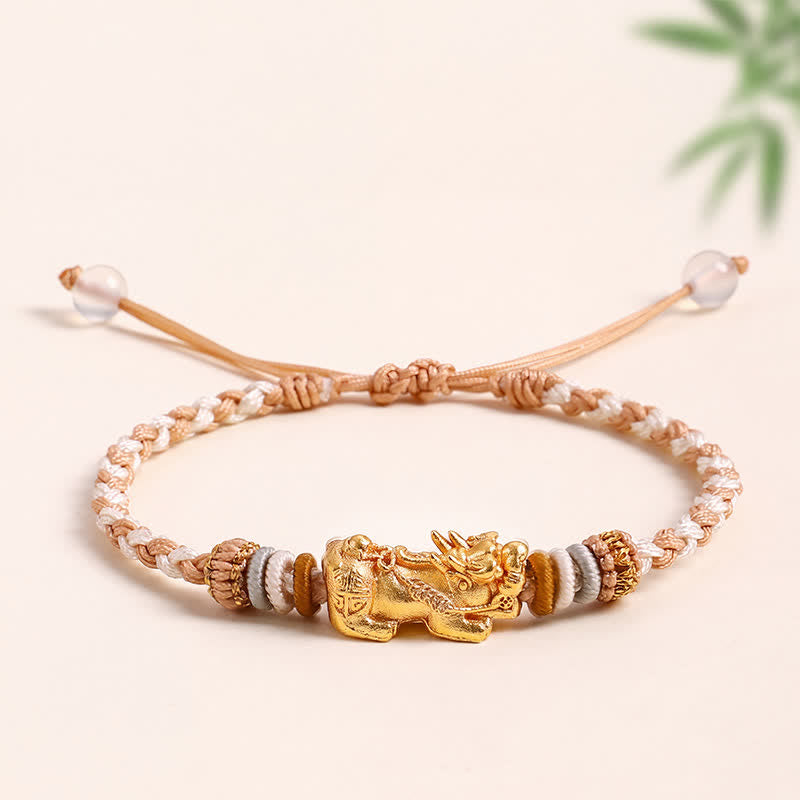 Buddha Stones White Agate Copper Pi Xiu Auspicioisness Hand-Woven Bracelet - Brown - image 4