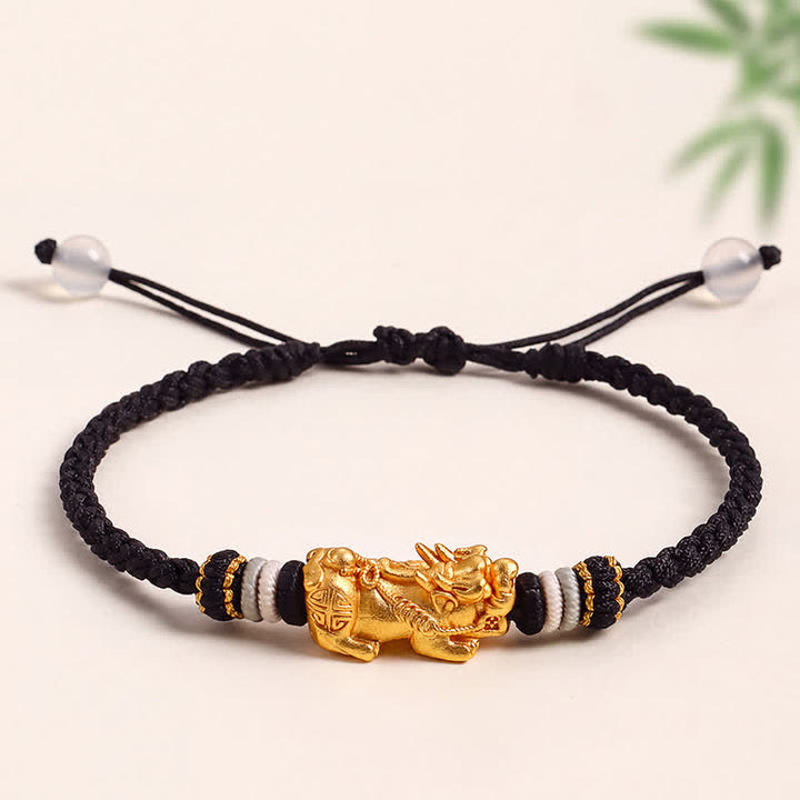 Buddha Stones White Agate Copper Pi Xiu Auspicioisness Hand-Woven Bracelet - Black - image 0