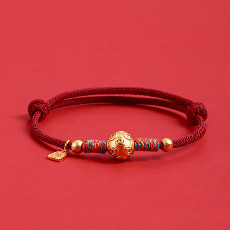 Buddha Stones 999 Sterling Silver Red String Protection Hand-Woven Bracelet - Golden Chinese Coin Dark Red Cord - image 12