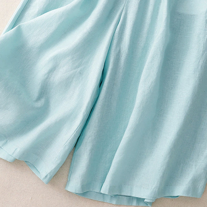 Buddha Stones Summer Elastic Waist Women's Capri Cropped Wide Leg Pants With Pockets - image 5
