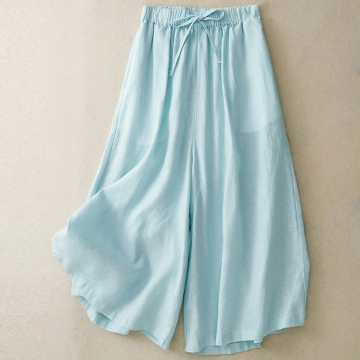 Buddha Stones Summer Elastic Waist Women's Capri Cropped Wide Leg Pants With Pockets - PaleTurquoise - US14，UK/AU18，EU46 (3XL) - image 0