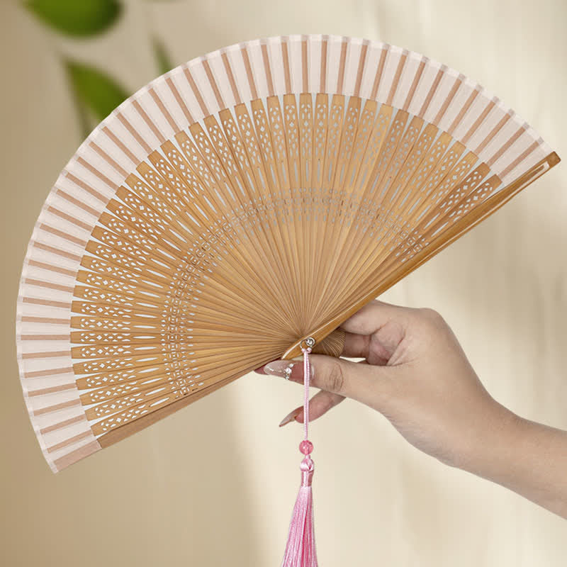 Buddha Stones Inspired Hollow Carved Bamboo Tassel Simple Folding Fan - image 2