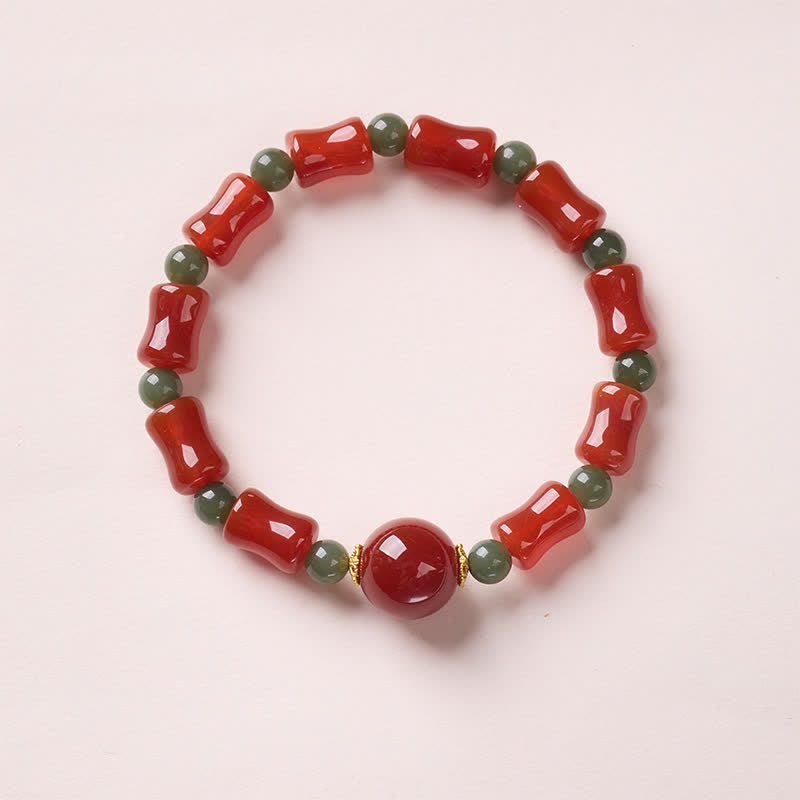 Buddha Stones New Chinese Red Agate Bamboo Design Growth Bracelet - Bamboo Design(Wrist Circumference: 5.5–6.3 in/14–16 cm) - image 0