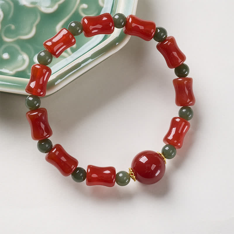 Buddha Stones New Chinese Red Agate Bamboo Design Growth Bracelet - image 1