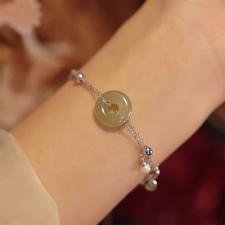Buddha Stones Hetian Jade Peace Buckle 925 Sterling Silver Luck Bracelet - image 2