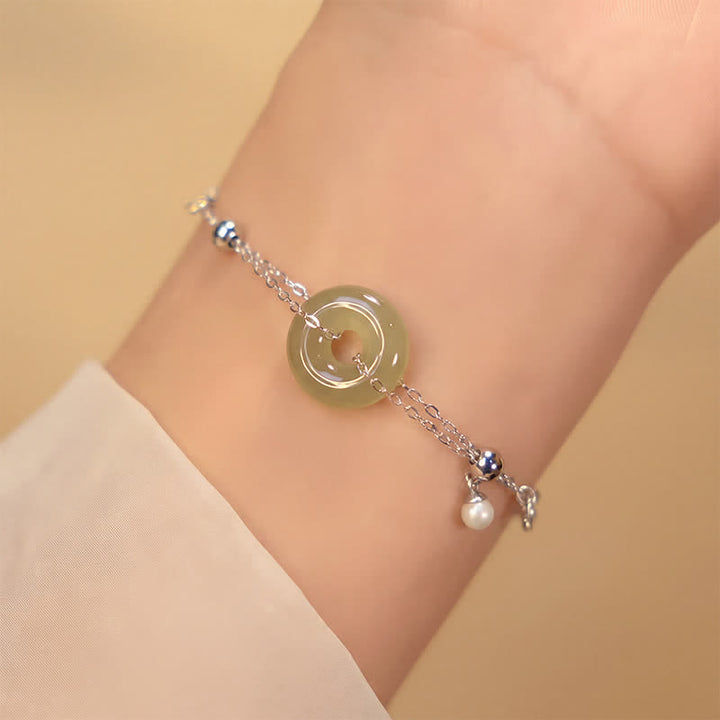 Buddha Stones Hetian Jade Peace Buckle 925 Sterling Silver Luck Bracelet - Peace Buckle(Wrist Circumference: 6.3–7.5 in/16–19 cm) - image 0