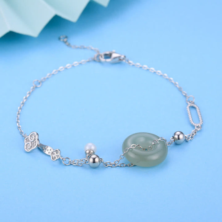 Buddha Stones Hetian Jade Peace Buckle 925 Sterling Silver Luck Bracelet - image 4