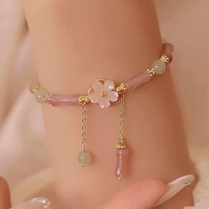 Buddha Stones Strawberry Quartz Bamboo Hetian Jade Romantic Bracelet - image 1