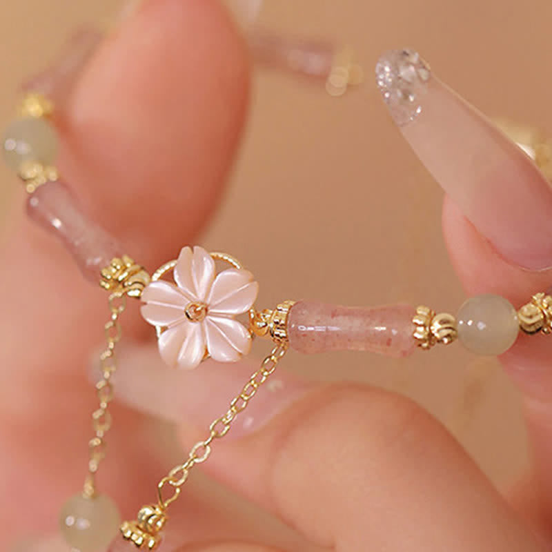 Buddha Stones Strawberry Quartz Bamboo Hetian Jade Romantic Bracelet - image 13