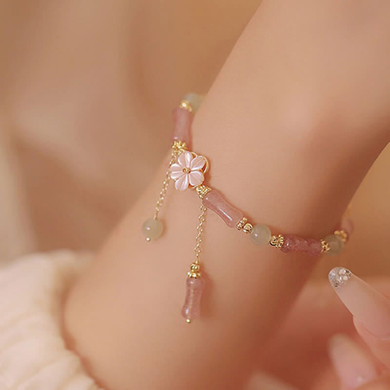 Buddha Stones Strawberry Quartz Bamboo Hetian Jade Romantic Bracelet - image 3