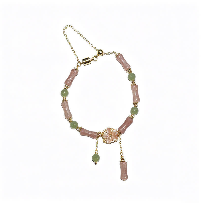 Buddha Stones Strawberry Quartz Bamboo Hetian Jade Romantic Bracelet - image 15