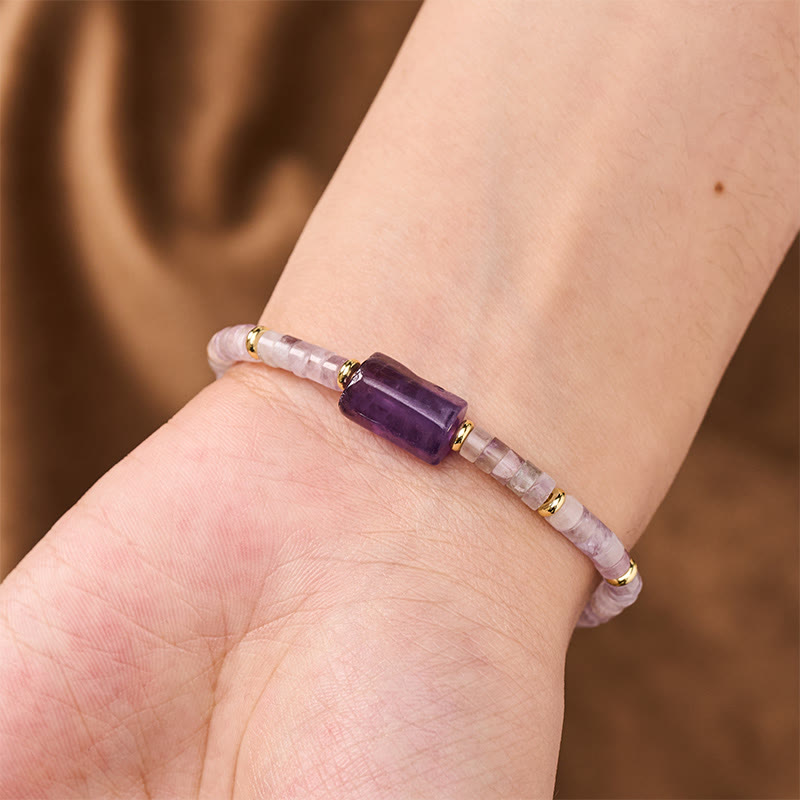 Buddha Stones Amethyst Amazonite Strawberry Quartz Sodalite Truth Faceted Cylinder Accent Bracelet - image 2