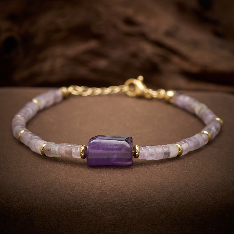 Buddha Stones Amethyst Amazonite Strawberry Quartz Sodalite Truth Faceted Cylinder Accent Bracelet - Amethyst(Wrist Circumference: 5.9–7.1 in / 15–18 cm) - image 0