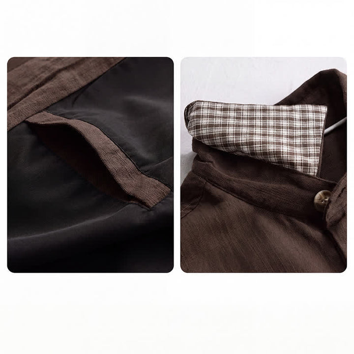 Buddha Stones Fall Casual Vintage Button-Up Solid Linen Men's Jacket With Pockets - image 5
