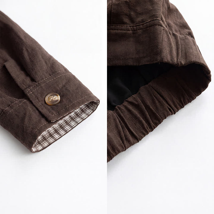 Buddha Stones Fall Casual Vintage Button-Up Solid Linen Men's Jacket With Pockets - image 6