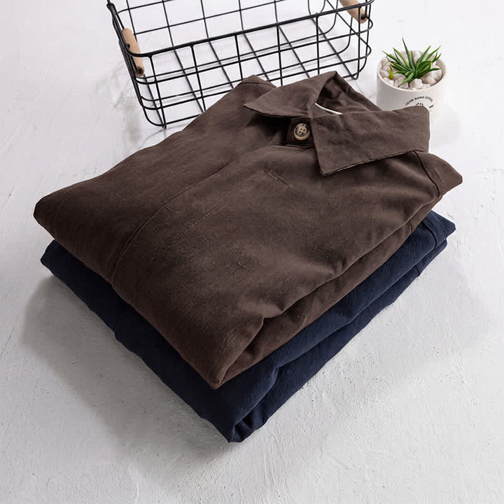 Buddha Stones Fall Casual Vintage Button-Up Solid Linen Men's Jacket With Pockets - image 17